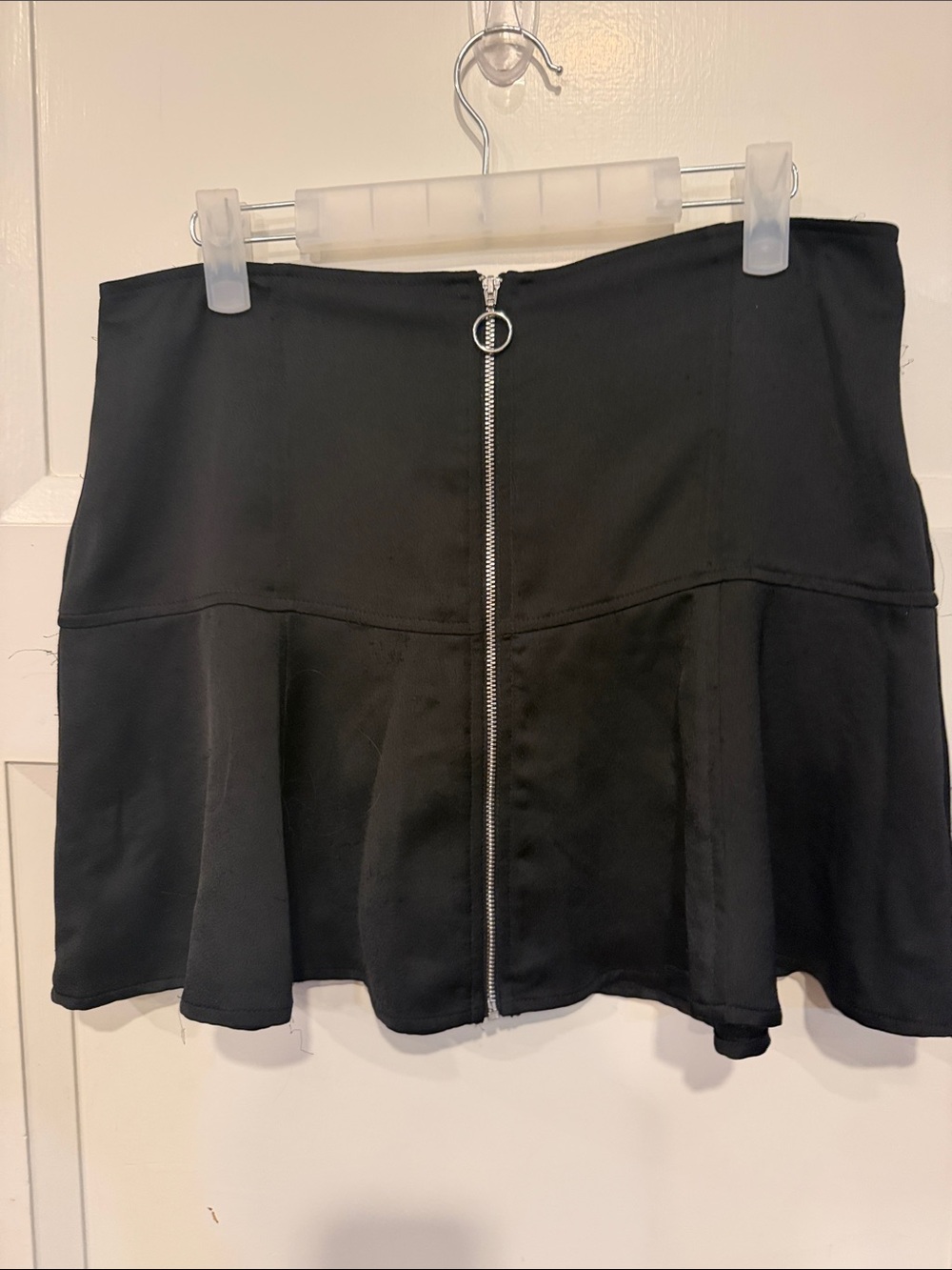 Parker Black Peplum Mini Skirt with Silver Front Zip